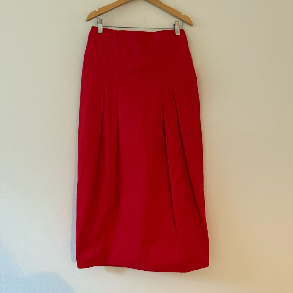 NWT Anthropologie Maeve Sculptured Bow Midi Skirt Red Size 2